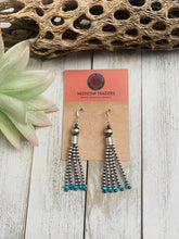 Load image into Gallery viewer, Navajo Turquoise &amp; Sterling Silver Pearl Beaded Tassel Dangle Earrings