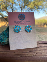 Load image into Gallery viewer, Zuni Sterling Silver &amp; Turquoise Cluster Stud Earrings Signed LW