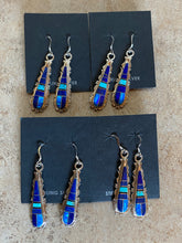 Load image into Gallery viewer, Navajo Lapis, Turquoise, Jagged Dangle Earrings