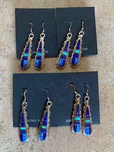 Navajo Lapis, Turquoise, Jagged Dangle Earrings