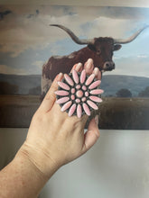Load image into Gallery viewer, Navajo Sterling and Queen Pink Conch Shell Adjustable Statement Ring Signed C Yazzie