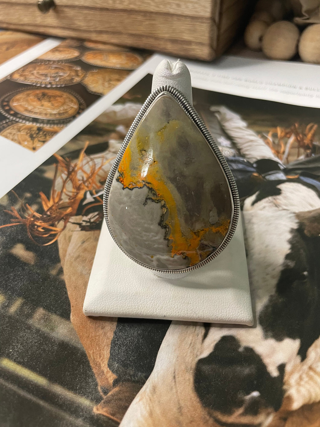 Navajo Bumble Bee Jasper And Sterling Silver Adjustable Ring Signed