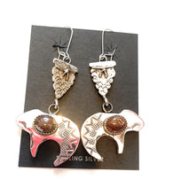 Load image into Gallery viewer, Navajo Wild Horse &amp; Sterling Silver Fetish Bear Dangle Earrings