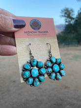 Load image into Gallery viewer, Sterling Silver Cluster Golden Hills Turquoise Dangle Earrings