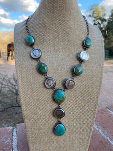 Navajo Royston Turquoise & Liberty Dime Lariat Set