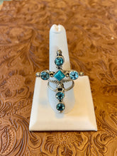 Load image into Gallery viewer, Kingman Turquoise Aquamarine And Sterling Silver Cross Ring Size 10
