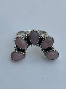 Pink Opal & Sterling Silver  Diamond Wrap Ring