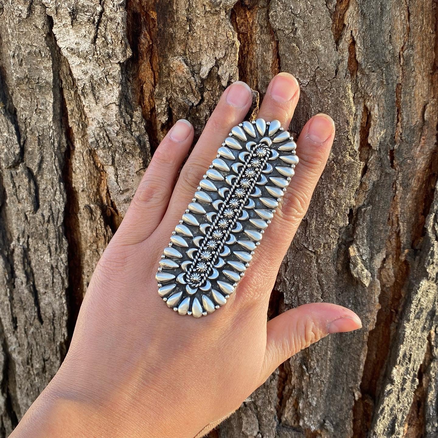 Patrick Yazzie Navajo Sterling Silver Jumbo Hand Stamped Ring