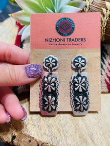 Navajo Sterling Silver Concho Dangle Earrings By Leander Tahe