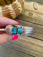 Load image into Gallery viewer, Old Pawn Vintage Navajo Turquoise &amp; Sterling Silver Watch Cuff Signed