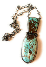 Load image into Gallery viewer, Navajo Sterling Silver &amp; Number 8 Turquoise Lariat Necklace Signed