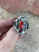 Load image into Gallery viewer, Vintage Navajo Sterling Silver Red Coral Ring Sz 13.5