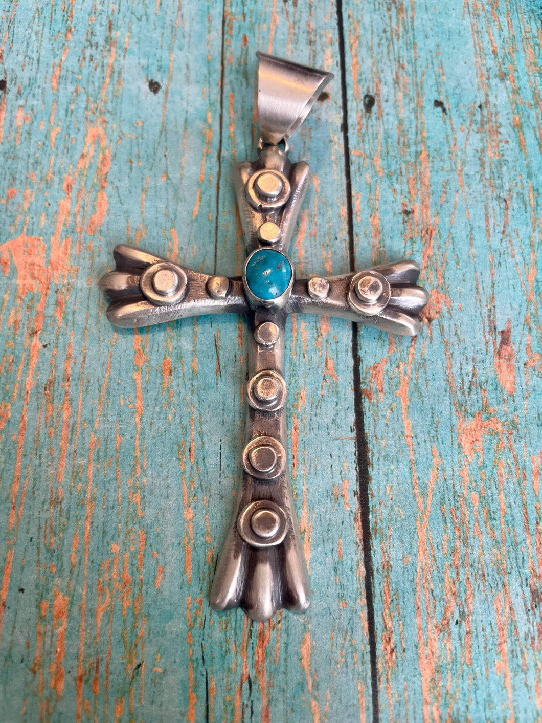 Navajo Sterling Silver & Turquoise Cross Pendant