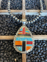 Load image into Gallery viewer, Navajo Multi Stone Inlay &amp; Sterling Silver Pendant Signed LK