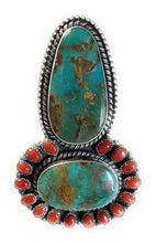 Load image into Gallery viewer, Navajo Sterling Silver Royston Turquoise And Coral Ring Size 10 Signed