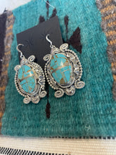 Load image into Gallery viewer, Navajo Number 8 Turquoise &amp; Sterling Silver Dangle Earrings Signed
