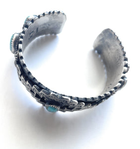 Navajo Sterling Cuff & Kingman Turquoise Cuff Bracelet Signed