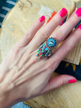 Load image into Gallery viewer, Handmade Sterling Silver &amp; Multi Stone Inlay Kachina Ring Size 10.5