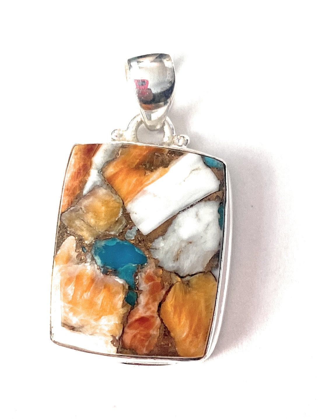 Sterling Silver & Multi Stone Spice Rectangle Pendant