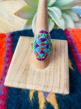 Load image into Gallery viewer, Handmade Sterling Silver &amp; Multi Stone Inlay Ring Size 7.75