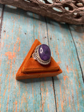 Load image into Gallery viewer, Old Pawn Navajo Sterling Silver &amp; Charorite Ring Size 7.5