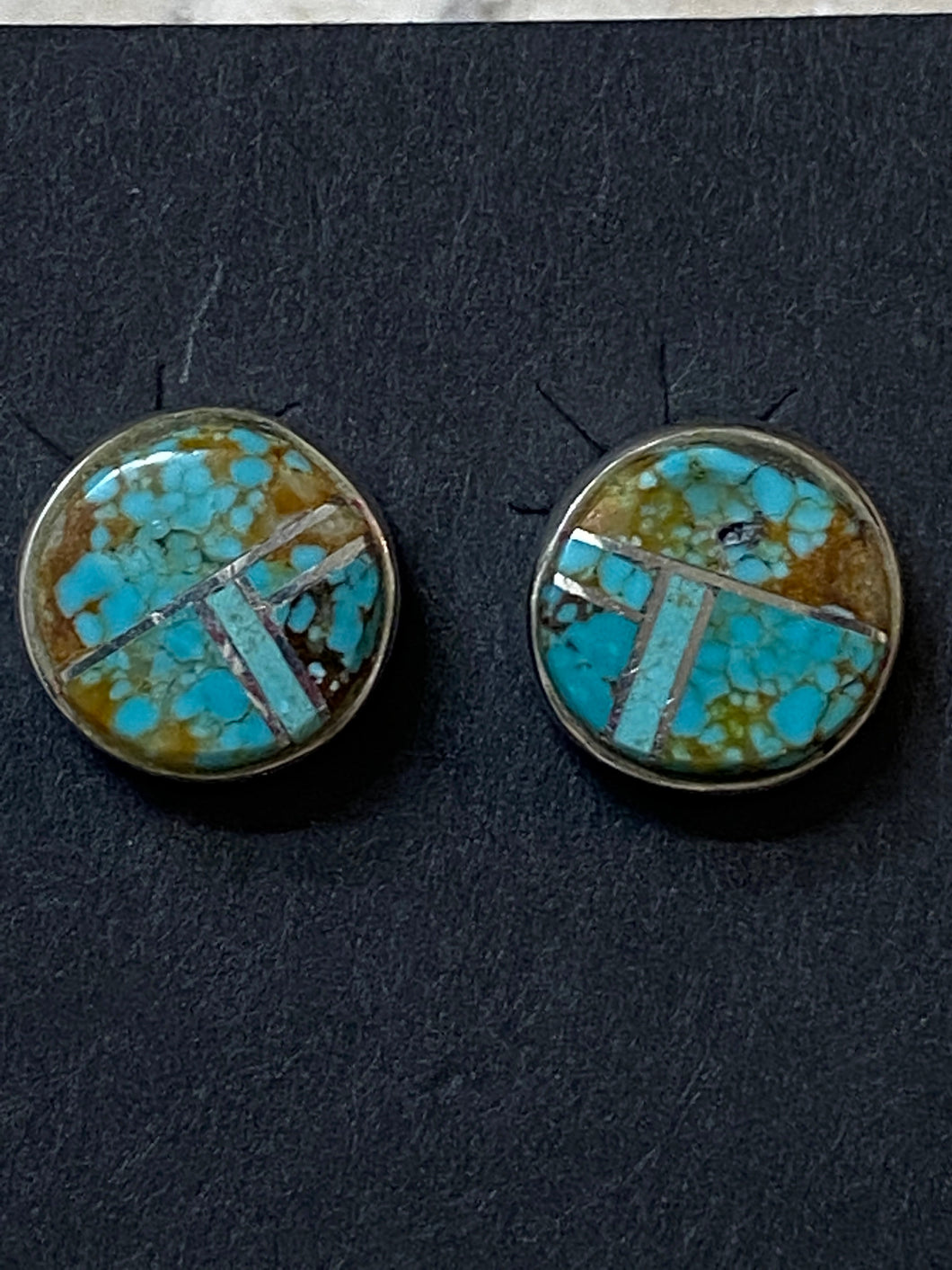 Turquoise- more Matrix & Sterling Silver button Stud Earrings