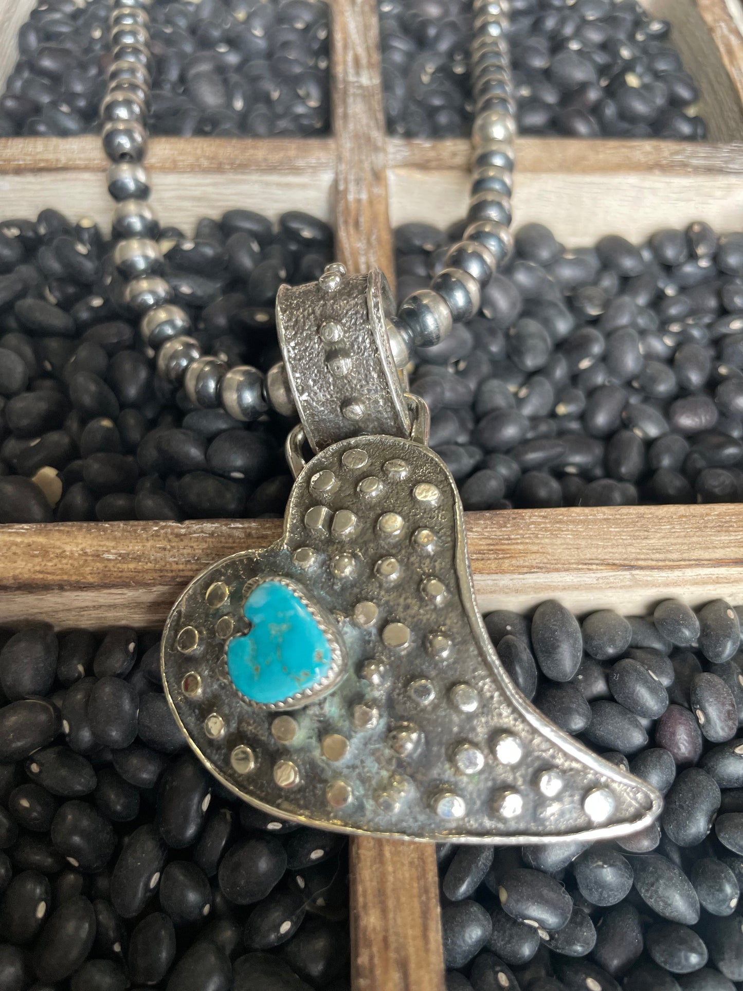 Navajo Sterling Silver & Turquoise Heart Pendant Signed