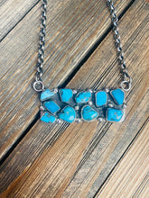 Load image into Gallery viewer, Zuni Sterling Silver &amp; Kingman Turquoise Cluster Bar Necklace by Jude Candelaria