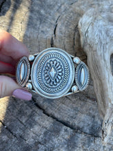 Load image into Gallery viewer, Navajo Sterling Silver Triple Concho Bracelet Cuff