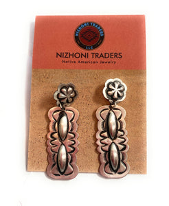 Navajo Sterling Silver Concho Dangle Earrings By Leander Tahe
