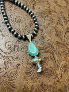 Navajo Handmade Sterling Silver Green Turquoise Blossom Pendant