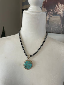 Navajo Number 8 Turquoise Inlay & Sterling Silver Circle Pendant