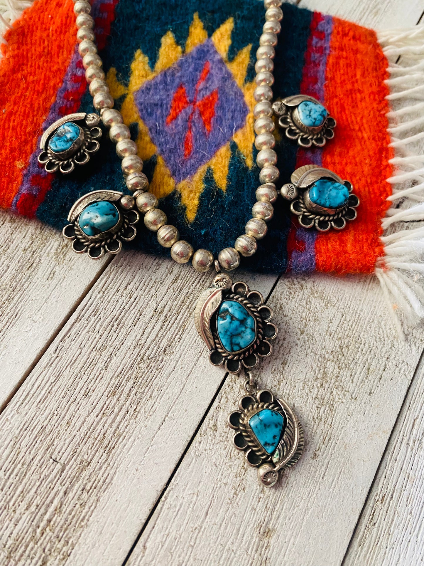Vintage Old Pawn Navajo Turquoise & Sterling Silver Necklace