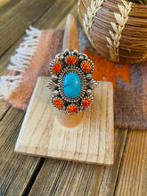 Load image into Gallery viewer, Handmade Sterling Silver, Turquoise &amp; Opal Cluster Adjustable Ring