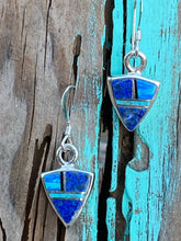 Load image into Gallery viewer, Navajo Lapis, Turquoise, Blue Mini Triangle Dangle Earrings