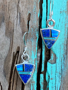Navajo Lapis, Turquoise, Blue Mini Triangle Dangle Earrings