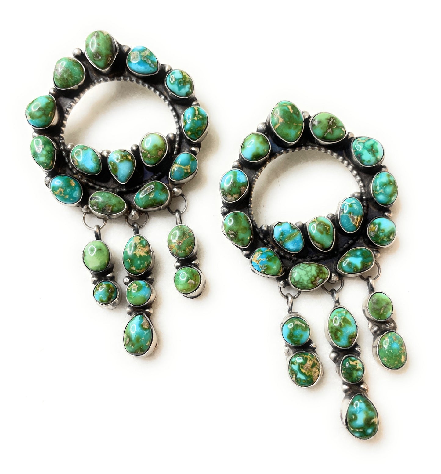 Navajo Sterling Silver & Sonoran Mountain Turquoise Dangle Earrings By Ella Peter