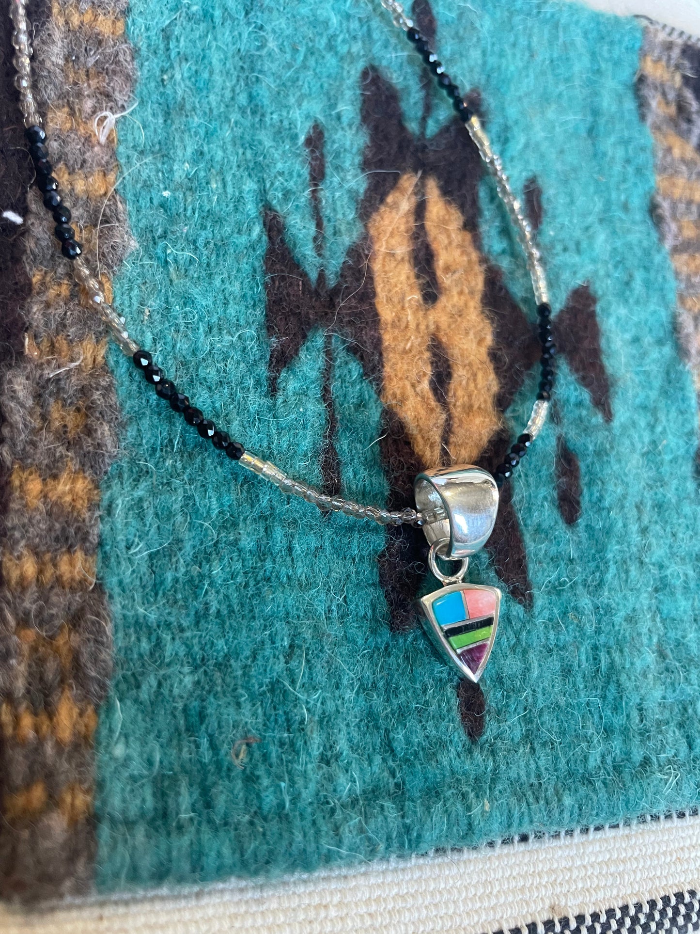 Navajo Multi Stone Inlay & Sterling Silver Circle Pendant