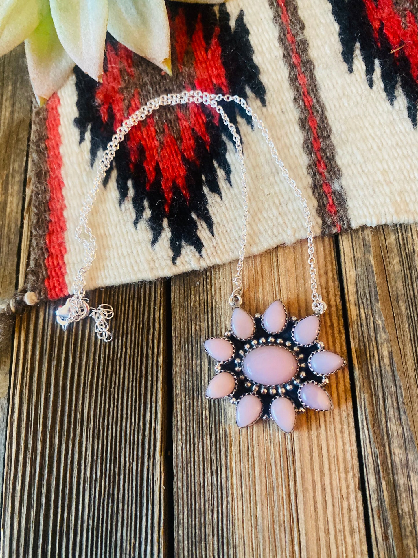 Handmade Sterling Silver & Pink Conch Shell Cluster Necklace