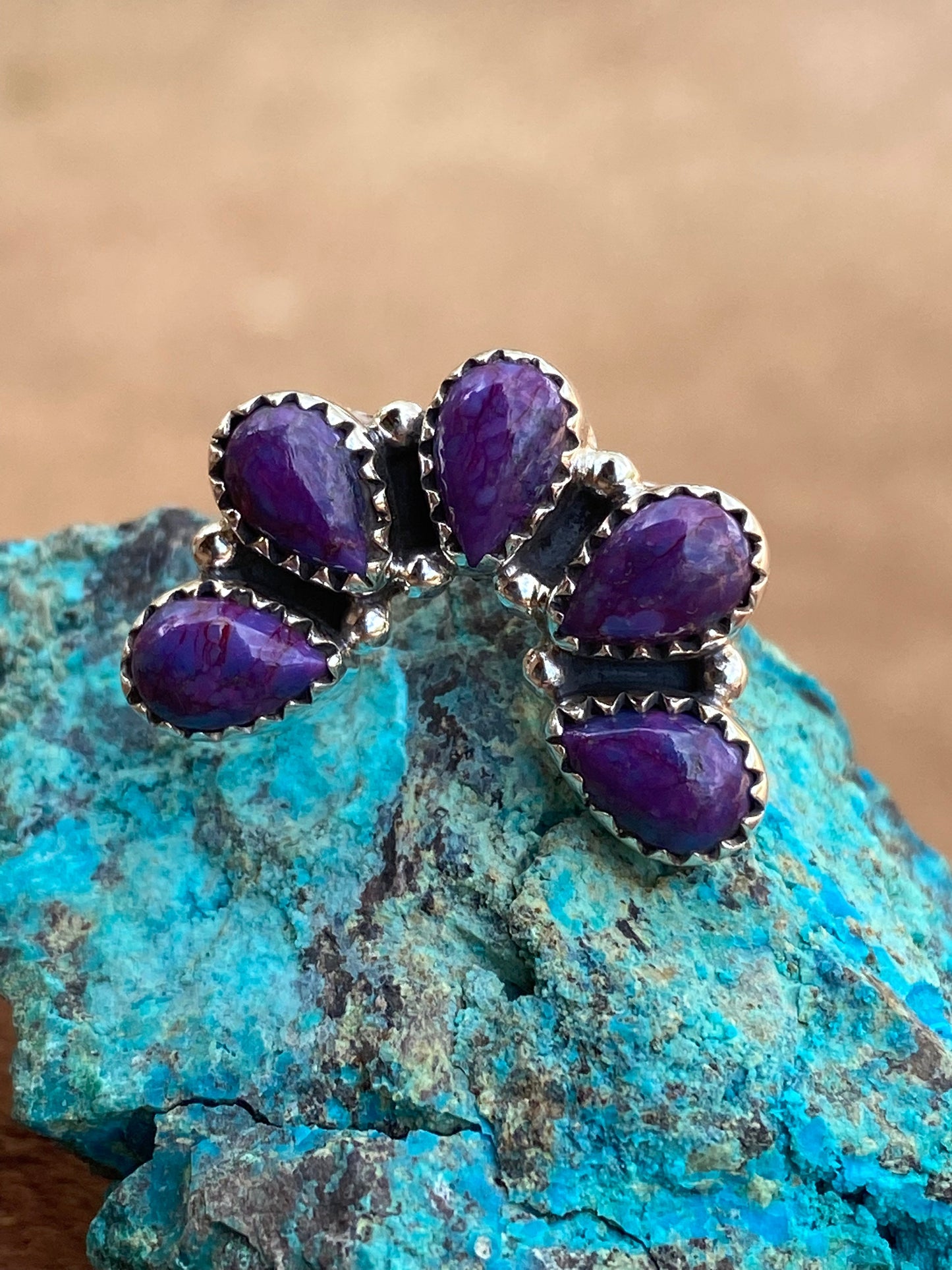 Purple Mojave & Sterling Silver  Diamond Wrap Ring