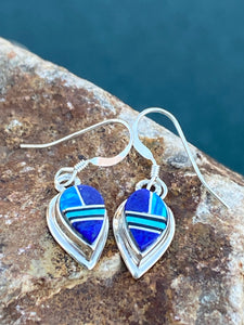 Navajo Lapis, Turquoise, Blue Drop Dangle Earrings