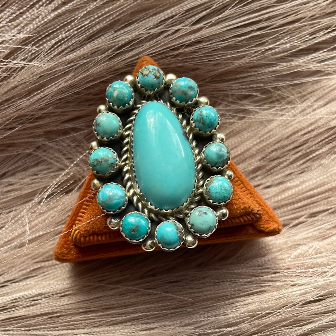 Navajo Turquoise & Sterling Silver Ring Size 7 Signed Robert Shakey