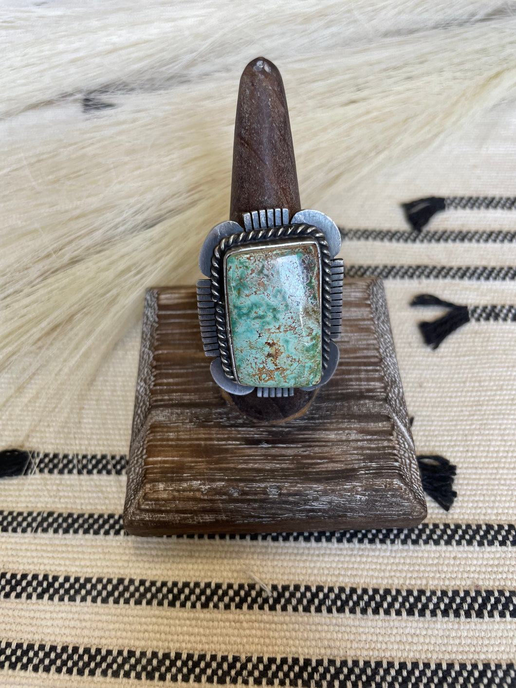 Navajo Turquoise & Sterling Silver Ring Size 10 Signed Russell Sam
