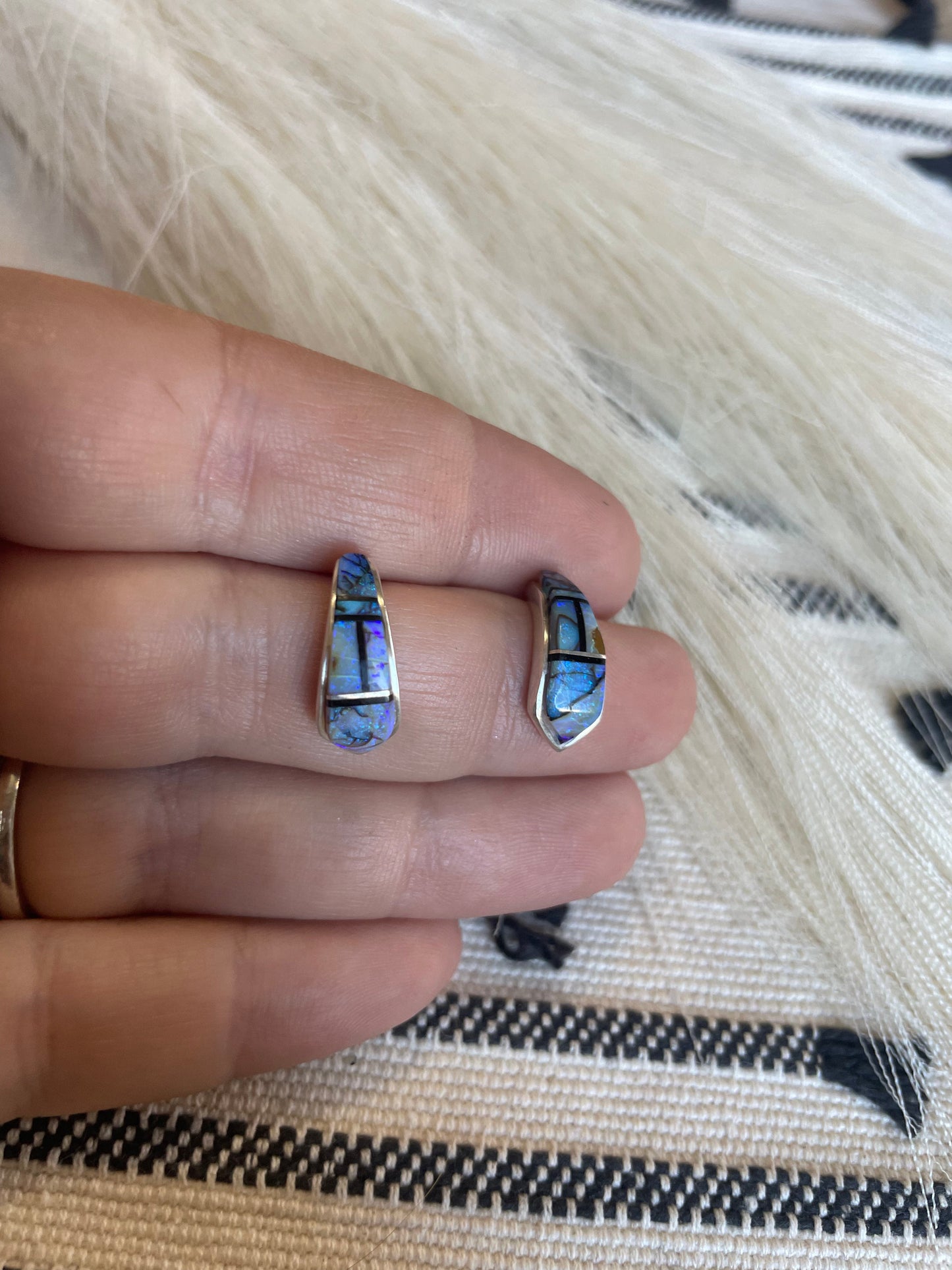 Navajo Blue Opal Inlay & Sterling Silver Earrings