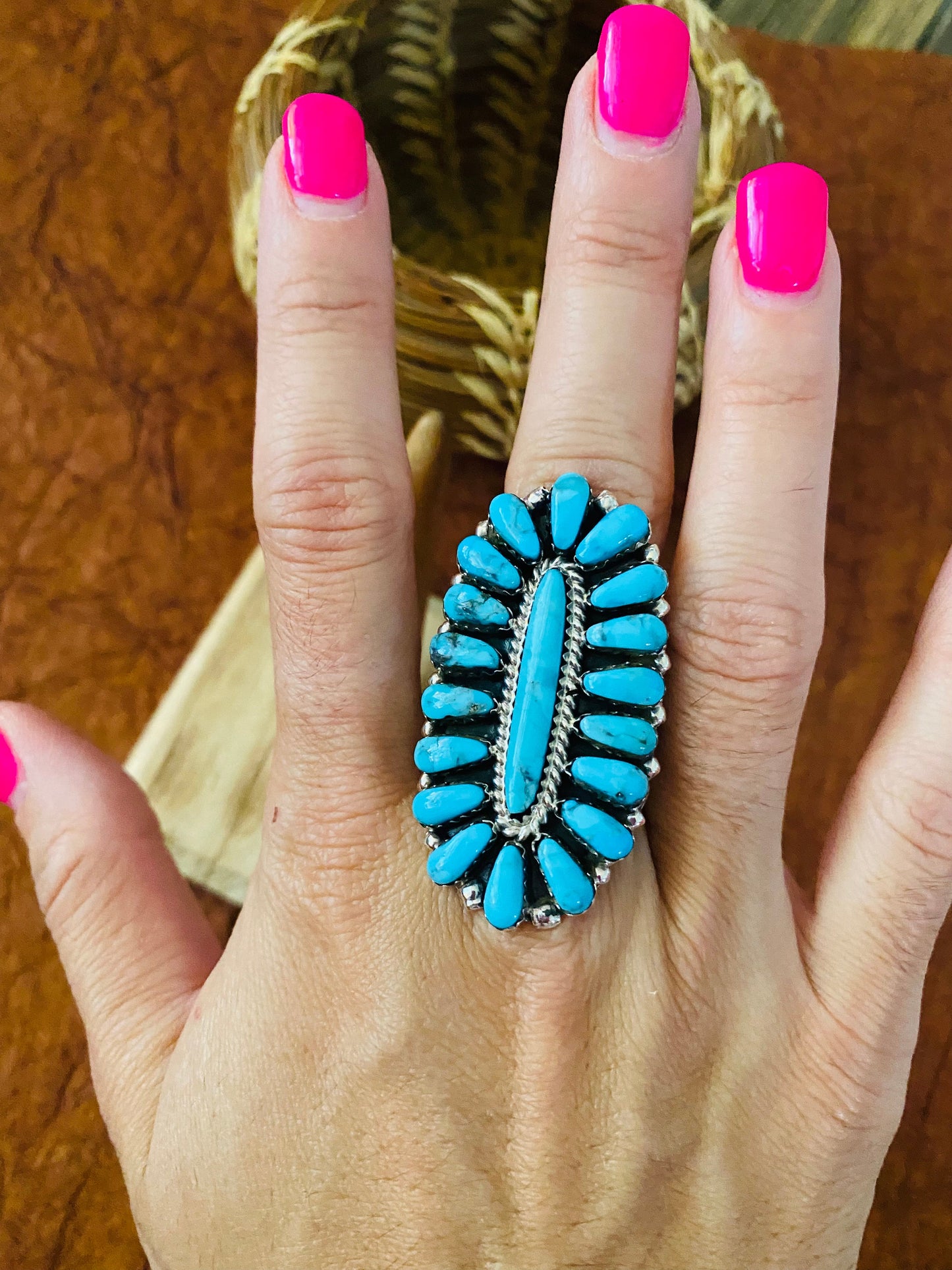 Navajo Natural Kingman Turquoise Cluster Ring