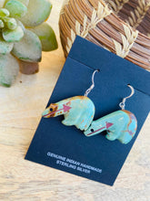 Load image into Gallery viewer, Vintage Zuni Hand Carved Turquoise Fetish Bear Earrings