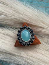 Load image into Gallery viewer, Handmade Sterling Silver Onyx &amp; Aqua Calcedony Cluster Adjustable Ring Signed Nizhoni