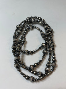 Navajo Sterling Silver Diamond Cut Bead Necklace 46 Inches