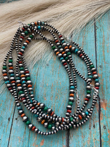 Navajo Sterling Silver & Multi Stone Beaded Necklace 16”