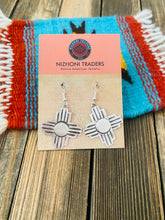 Load image into Gallery viewer, Navajo Hand Stamped Sterling Silver Zia Cross Dangle Earrings Signed